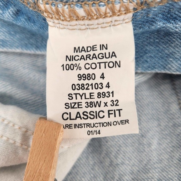 Saddlebred Mens Jeans 38x32 Blue Classic Straight Fit Distressed Denim Bottoms - Picture 6 of 8